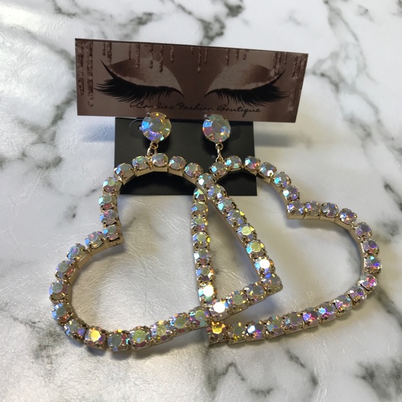 ‼️ Iridescent Rhinestone Heart Hoop Earring - Picture 5 of 7